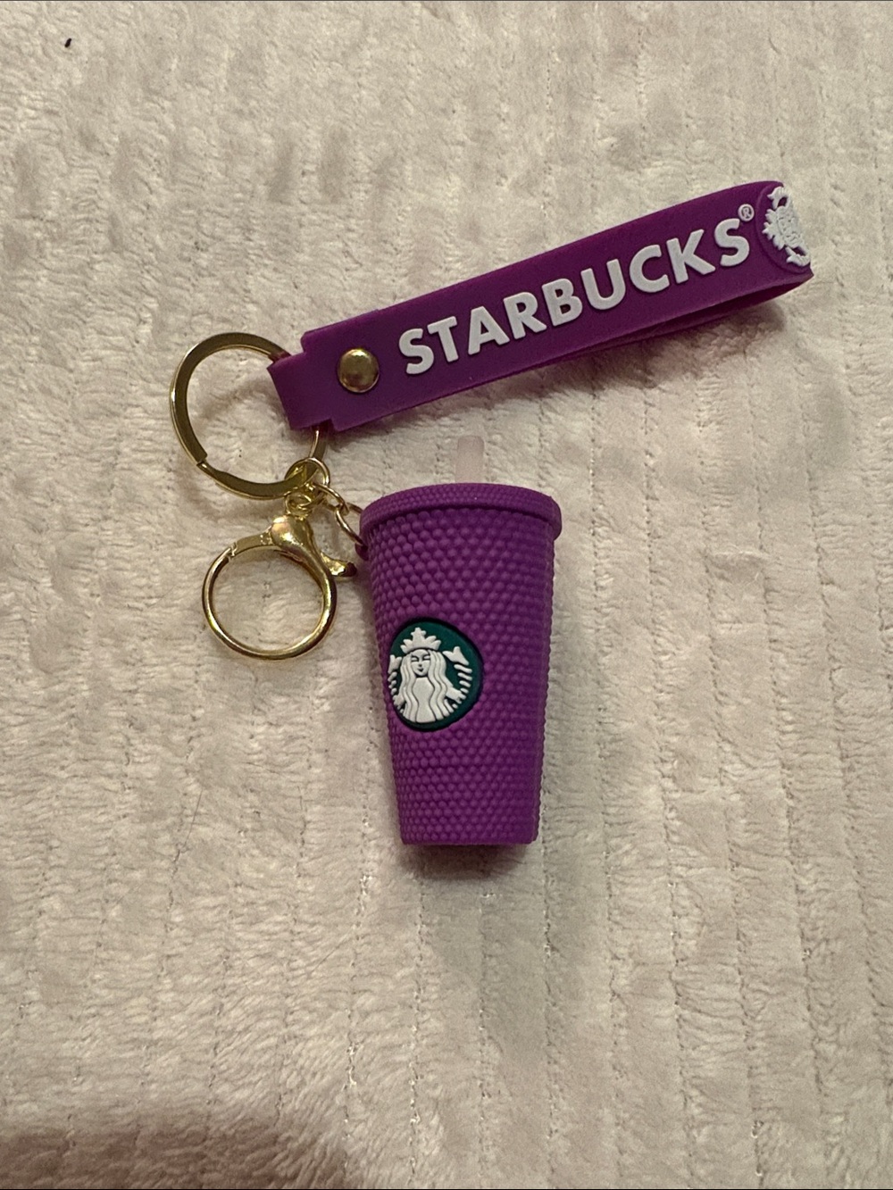Starbucks Purple Silicone Mini Cup Keychain with Gold Hardware